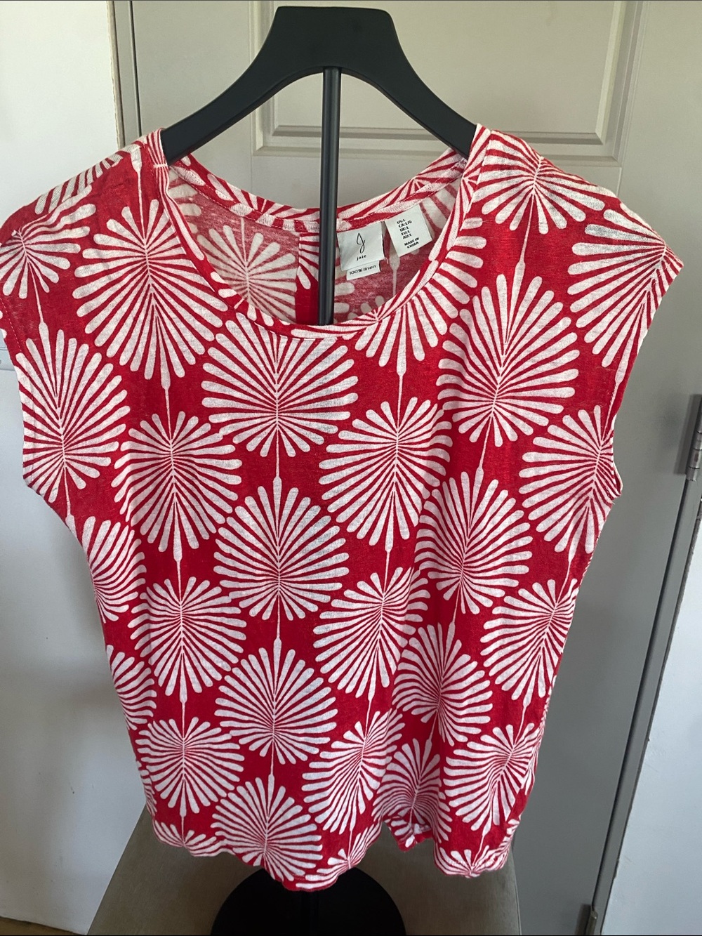 Joie Red and White Printed Cap-Sleeve Tank- Large